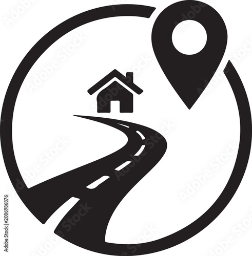Road to home with location marker icon black silhouette high quality professional detailed