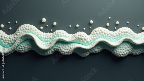 Abstract Textured Artwork Featuring A Horizontal Wavy Band With Floating Spheres