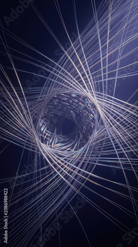 Abstract vortex of glowing silver light lines in a circular tunnel pattern