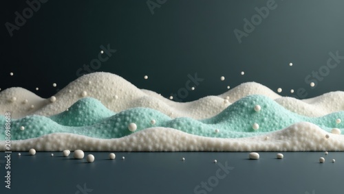 Abstract Textured Artwork Featuring Wavy Layers of Granular Sand and Floating Spheres