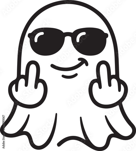 ghost wearing sunglasses and giving the finger silhouette high quality professional detailed modern