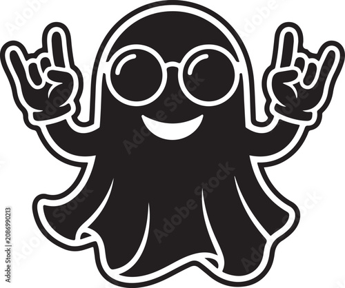 ghost silhouette with glasses and hands up in rock sign silhouette high quality