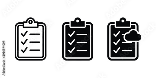 Checklist clipboard icons. task completion, to do list, survey, verification, approval, and document management symbols for business and productivity design.