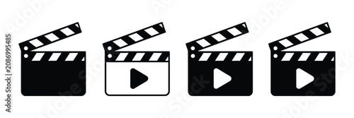 Clapper board icons showing open and closed movie slate symbols for film production, cinema, video editing, broadcasting, and creative media applications.