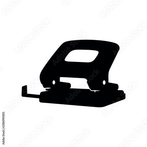 Black silhouette of a desktop paper hole puncher for office document filing