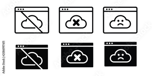 Foto Cloud service status icon set, error, offline, or sad cloud symbol, cloud comput
