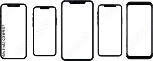 Foto Smartphone vector mockup set with blank white screens and dynamic island notch i