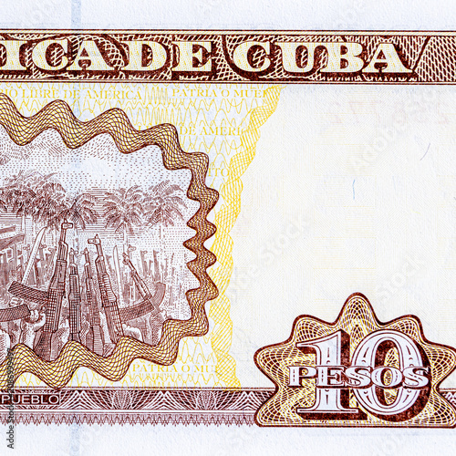 Quadro su tela A high-quality macro photograph10 Cuban Pesos (CUP) banknote, issued in 2016