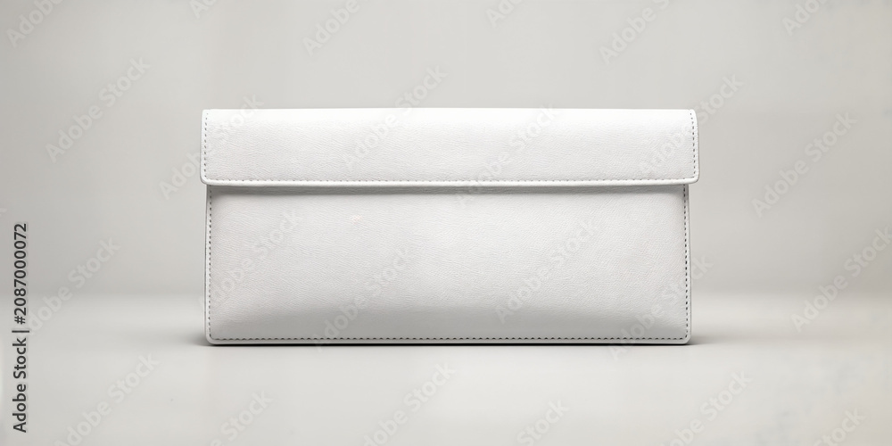 Obraz premium White leather clutch bag, elegant evening purse, luxury fashion accessory, rectangular design