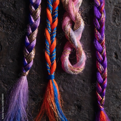 Colorful braided hair extensions with vibrant silk strands illustration