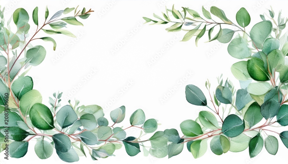 Obraz premium captivating watercolor border frame with eucalyptus twigs isolated against white background