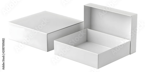 blank white cardboard packaging box mockup set with open and closed boxes isolated on transparent background png for product branding graphic design element container 3d