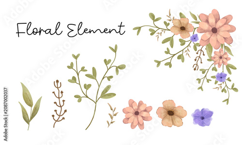 watercolor flower set, with aesthetic flower arrangements