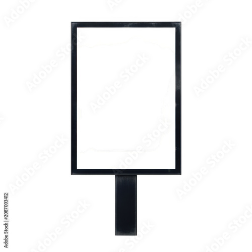 Black rectangular sign board with a vertical stand