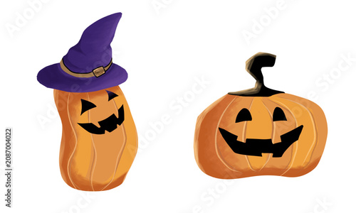 Halloween Jack O Lantern Pumpkin with Witch Hat and Black Cat Isolated Vector Illustration for Spooky October Holiday Celebration Decoration