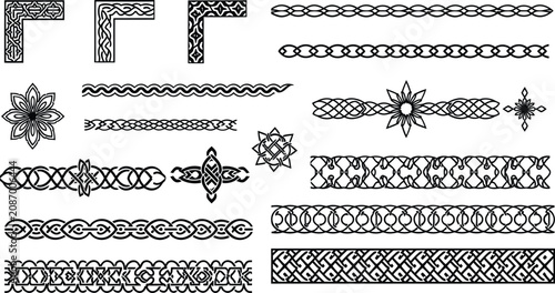 Foto Black and white Celtic knot border set with ornamental dividers and decorative c