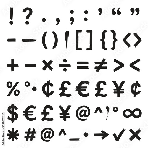Hand drawn punctuation symbols and mathematical signs collection with elements