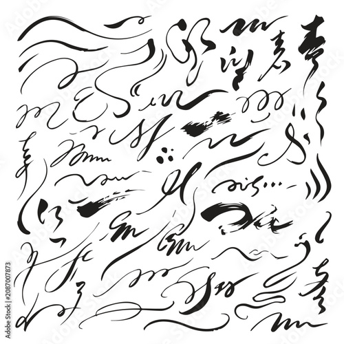 Hand drawn calligraphy flourishes and decorative swirls with calligraphy