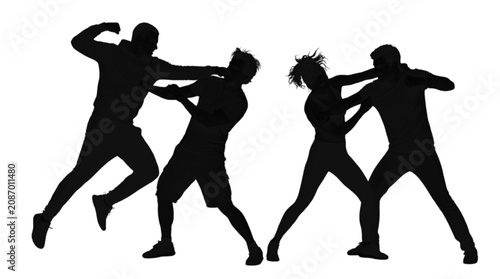 Fotografie Silhouette of three people fighting or boxing in action