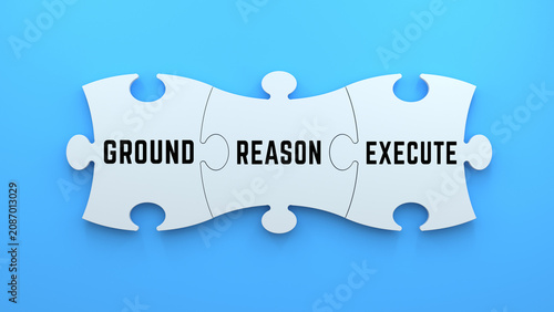 Ground Reason Execute AI Agent Workflow Puzzle Concept.
