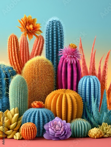 Vibrant Colorful Cacti and Succulents Arrangement