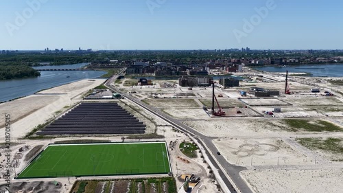 Aerial of the development of Strandeiland at IJburg, Amsterdam the Netherlands