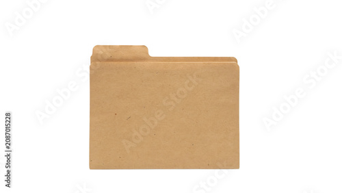 A single empty brown manila paper file folder with a tab, displayed on a white background, for office document, filing and organization