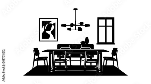 Minimalist Modern Dining Room Interior Silhouette Illustration