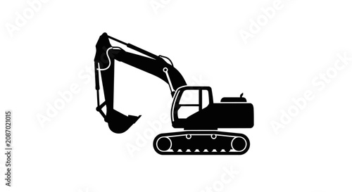 Black silhouette of a heavy construction excavator machine icon.