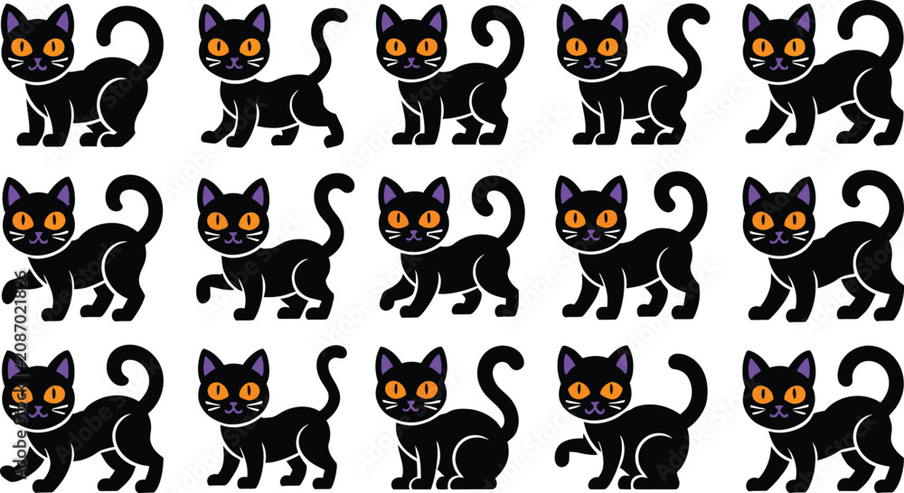 Obraz premium Seamless pattern of black cats with orange eyes for halloween designs