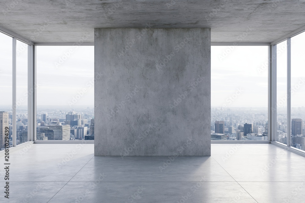 Obraz premium The Central Concrete Block in a Modern Minimalist Urban Loft