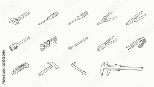Collection of various hand tools for repair and construction work