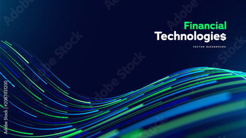 Financial Technology Data Wave Digital Finance Layout Shows Flowing Lines For App Landing Page, Investment Platform, Payment Banner, And Corporate Presentation Cover. Vector Illustration.