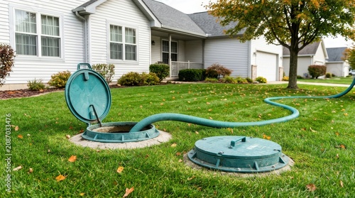 Septic tank pumping and maintenance service at a residential home