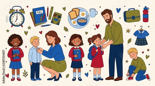 Back to School Morning Routine with Children and Parents