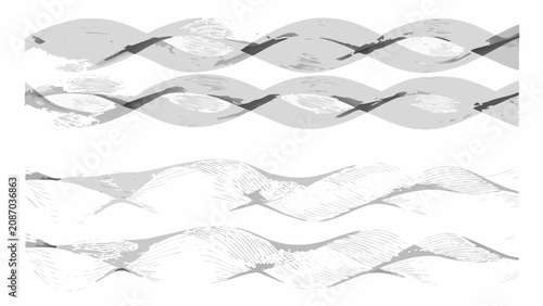Принти на полотні Gray wave pattern with four variations on a white background showcasing repeatin