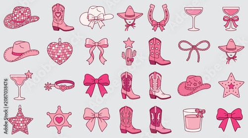 Pink Cowgirl Western Clipart Collection Coquette Rodeo Vector Illustration Set