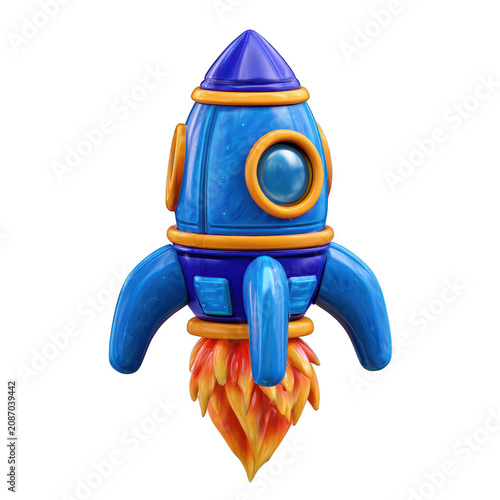 Toy rocket ship, isolated on transparent background