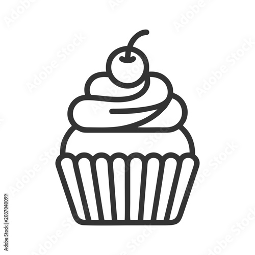 Cherry Cupcake Line Icon Vector