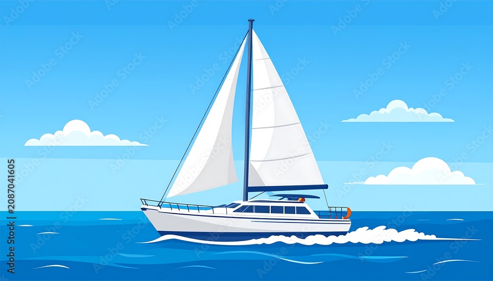 Fototapeta premium Sailing yacht in blue sea.