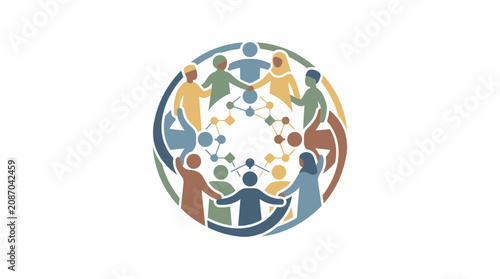 Global Unity Vector Illustration for Human Trafficking Awareness and Anti Trafficking Prevention, Featuring a Diverse Community in a Circle Supporting Human Rights and Victim Protection.