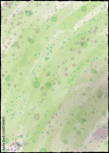 Watercolor green background with paint stains.
