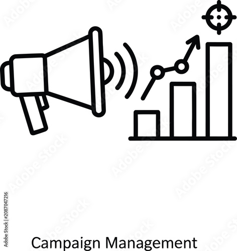 Marketing campaign management icon with megaphone and growing bar chart statistics campaign management marketing megaphone advertising
