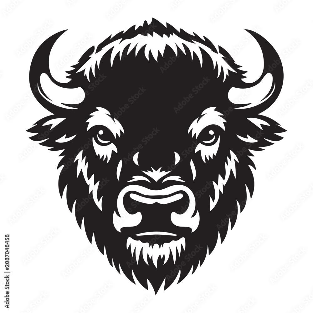 Fototapeta premium Majestic Bison Head Wildlife Silhouette Outline Illustration