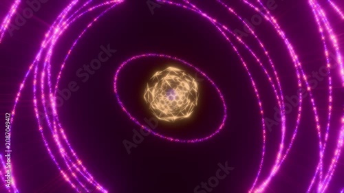 Abstract Glowing Galaxy Core with Sparkling Orbit Rings Cosmic Energy Motion Background. 4K