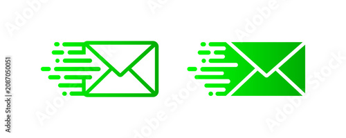 Billede på lærred Green fast mail envelope icons, digital communication graphic, email delivery sy