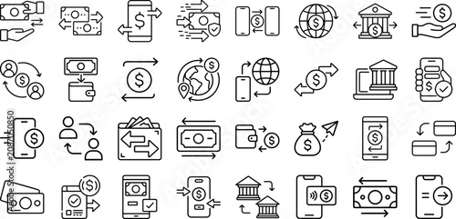 Cuadro en lienzo Money transfer, payment, transaction Modern and Premium Icon Set, Editable Strok