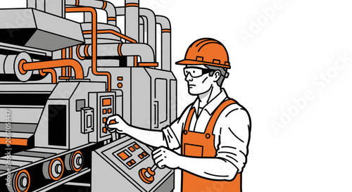 Konstfotografi Industrial Worker Operating Machine Controls