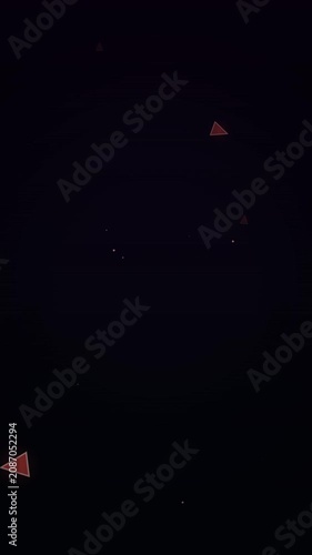 Abstract glowing pink triangles and particles floating across dark background