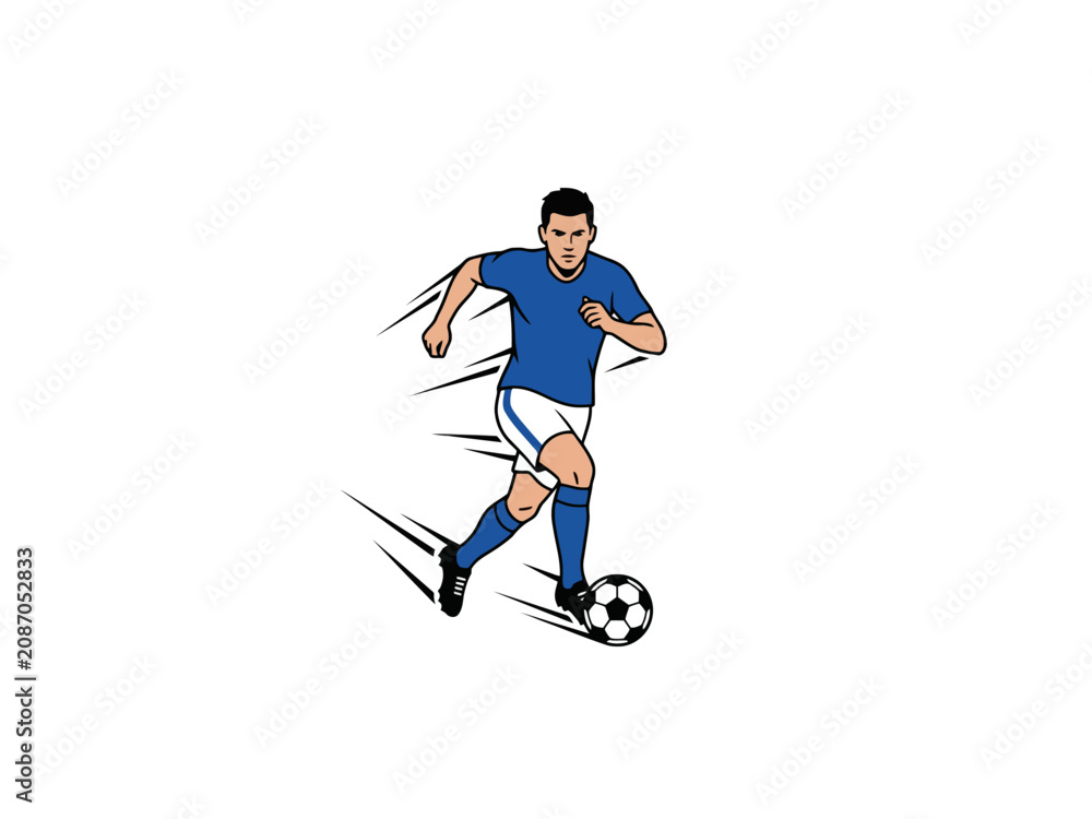 Fototapeta premium Soccer player dribbling ball with motion effect illustration